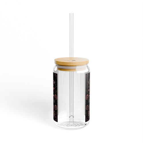 16oz Glass Sipper — Skeleton Bones & Roses Design, “Lover of Spicy Books”