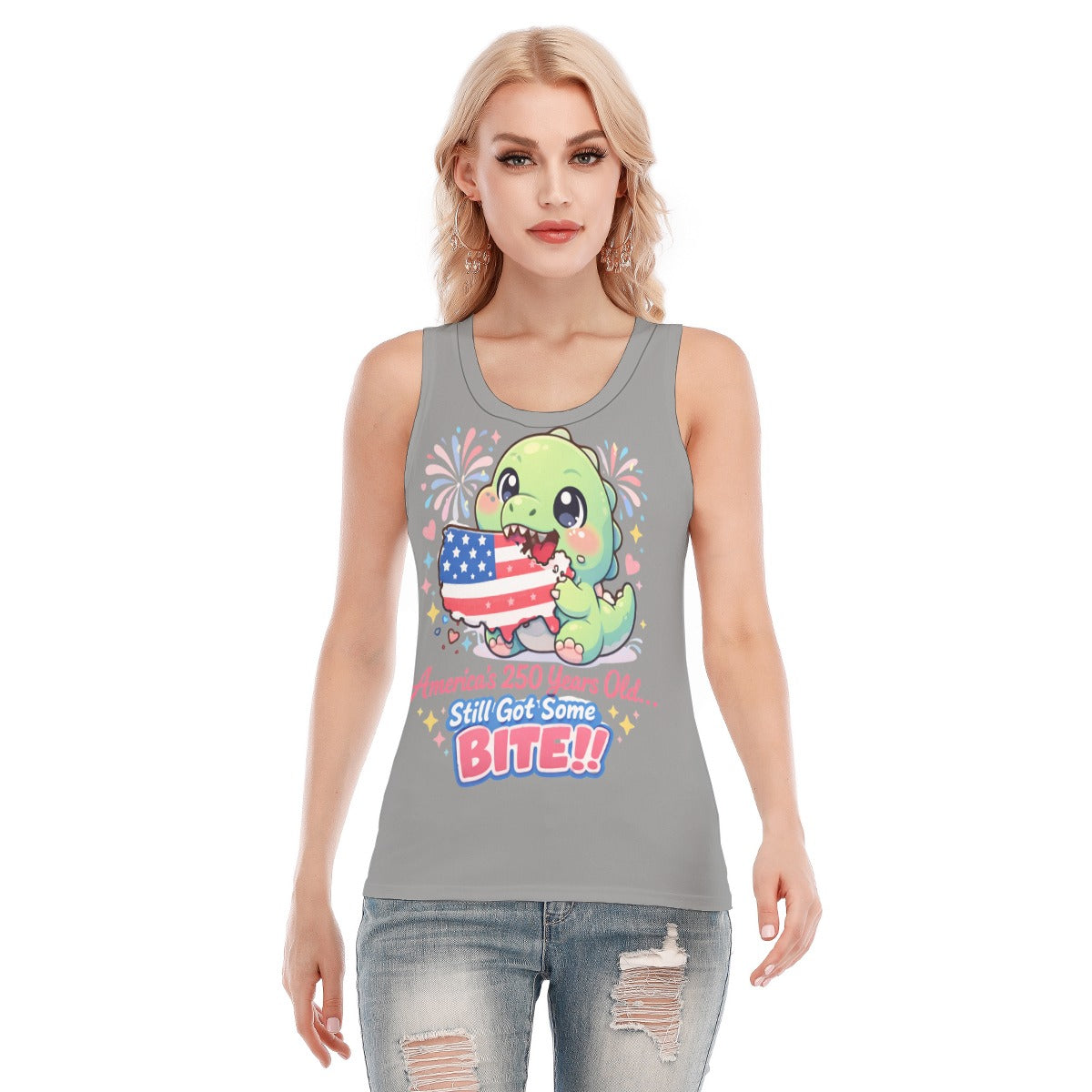 Dino, USA Print Women's Skinny Sport Tank Top