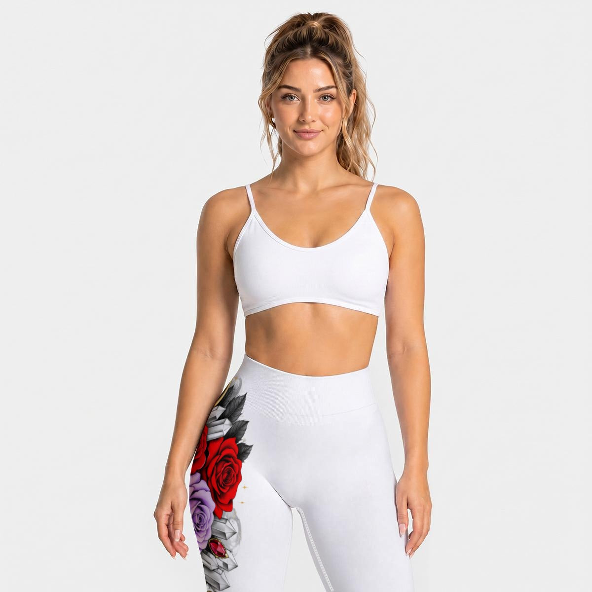 (White) Red, Lavander Rose, Skull Seamless High Waisted Butt-Lifting Leggings