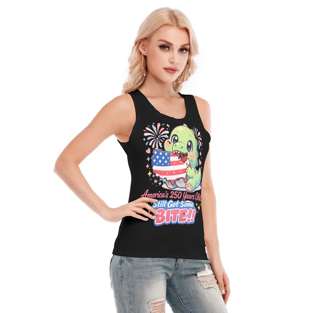 Dino, USA Print Women's Skinny Sport Tank Top