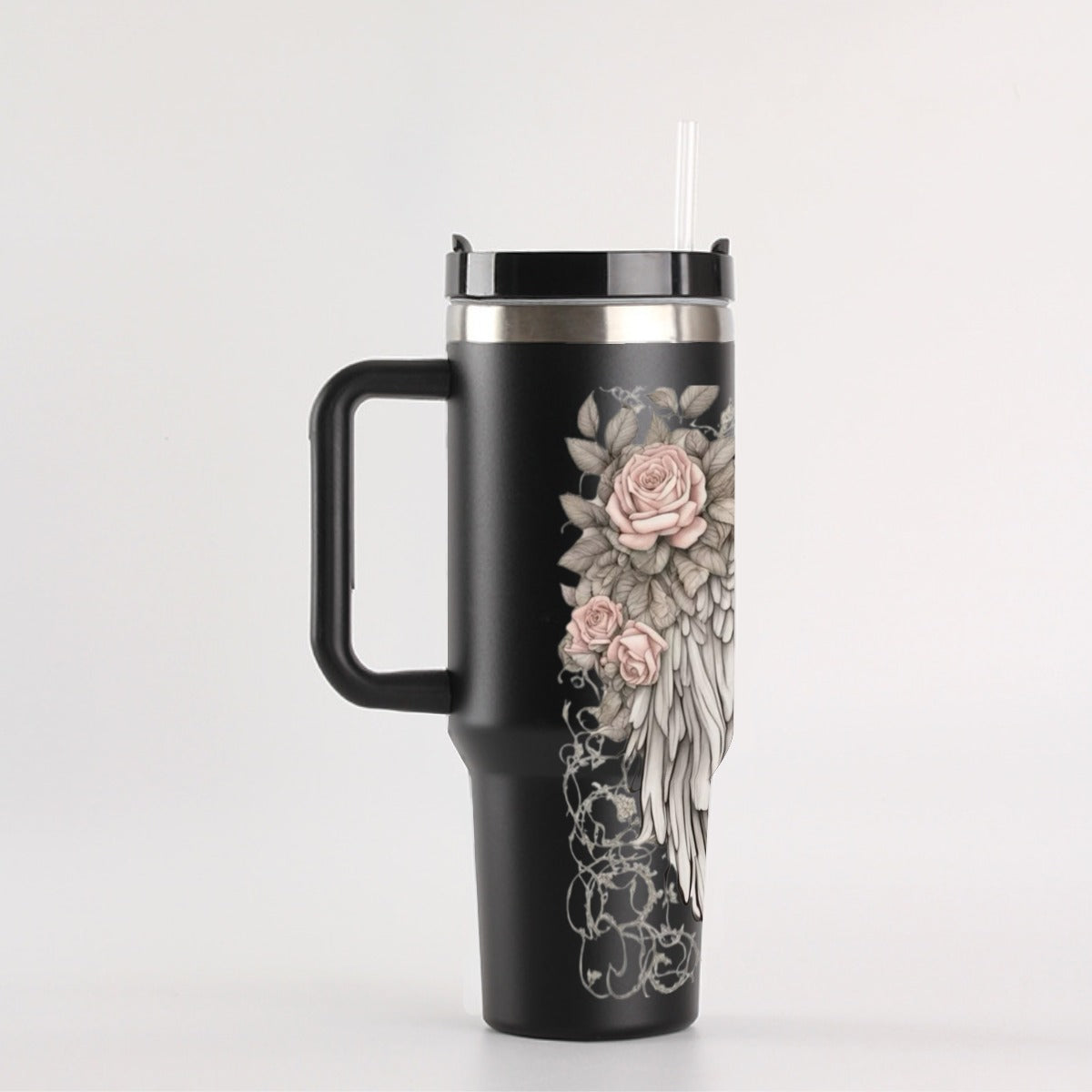 Angel Wings and Pink Roses 40 oz Tumbler With Handle