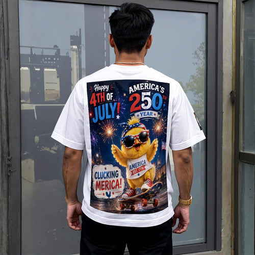 Chicken, Clucking America 4th Of July Print Unisex Drop-shoulder T-shirt