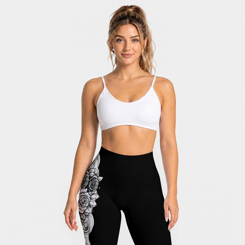(Black) Black n Gray Rose, Skull Seamless High Waisted Butt-Lifting Leggings