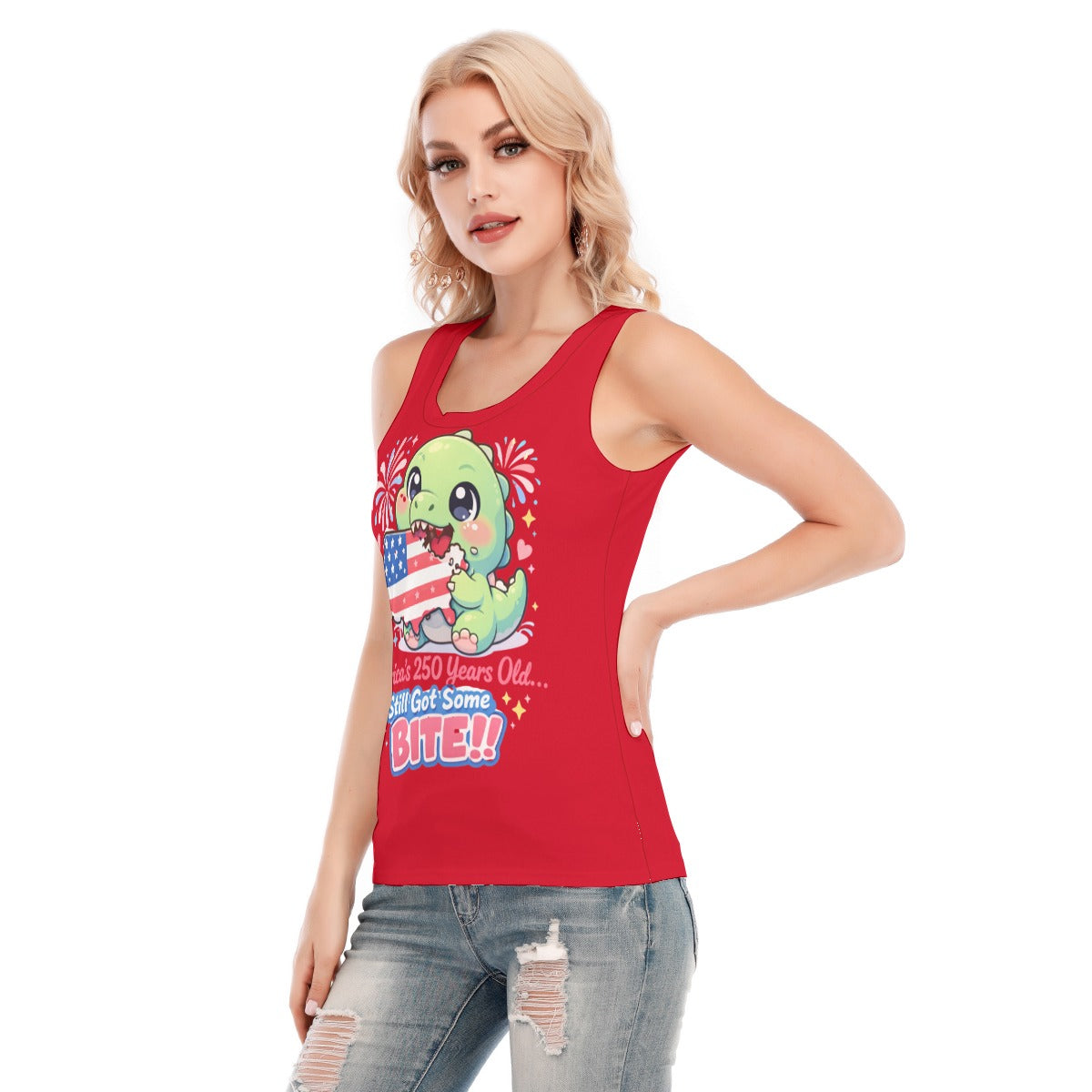 Dino, USA Print Women's Skinny Sport Tank Top