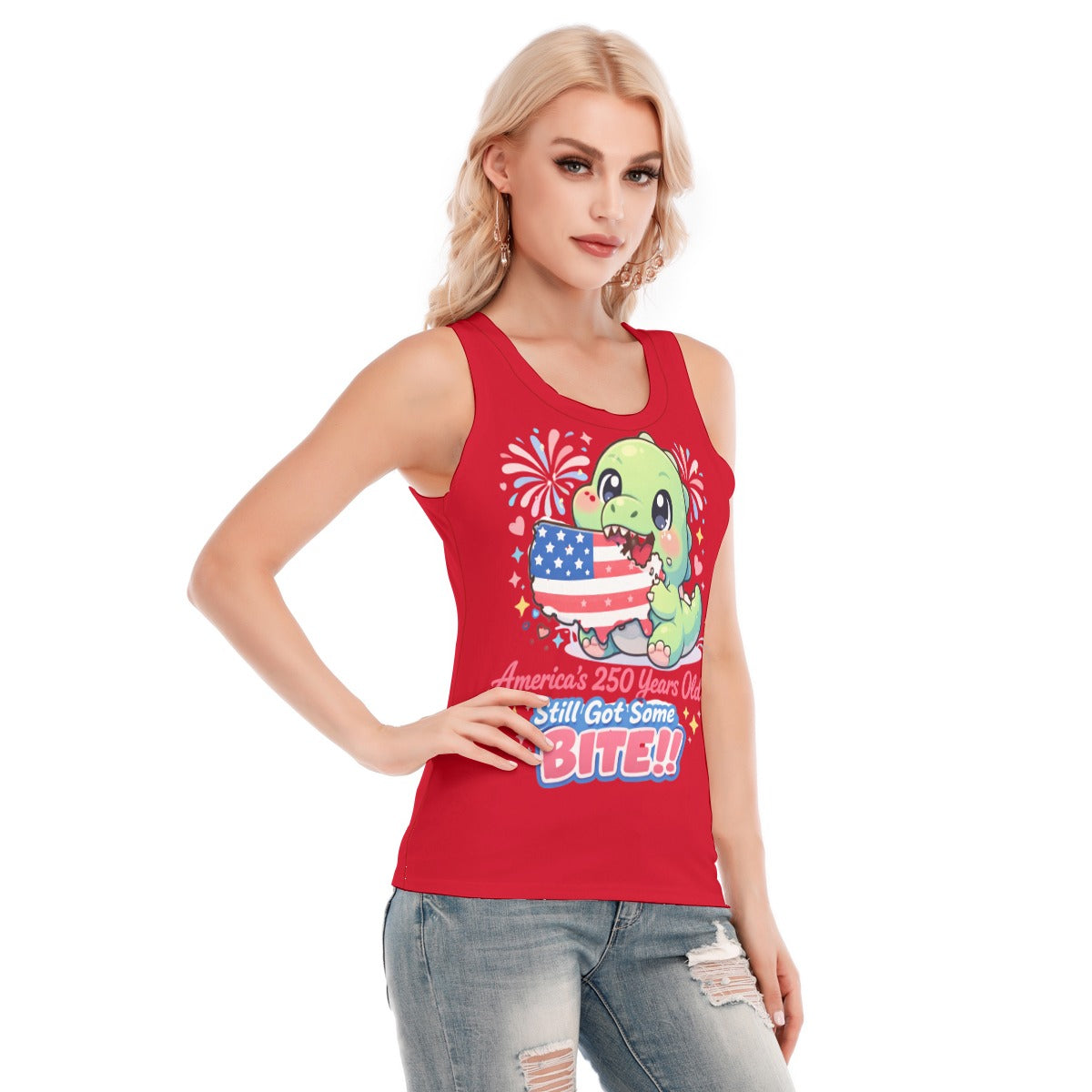 Dino, USA Print Women's Skinny Sport Tank Top