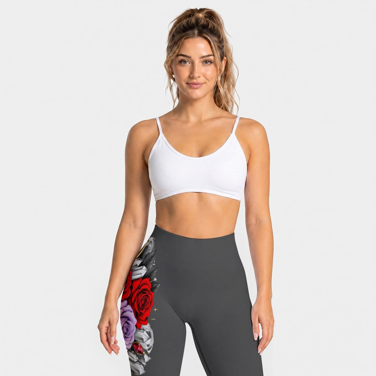 (Dark Gray) Red, Lavander Rose, Skull Seamless High Waisted Butt-Lifting Leggings