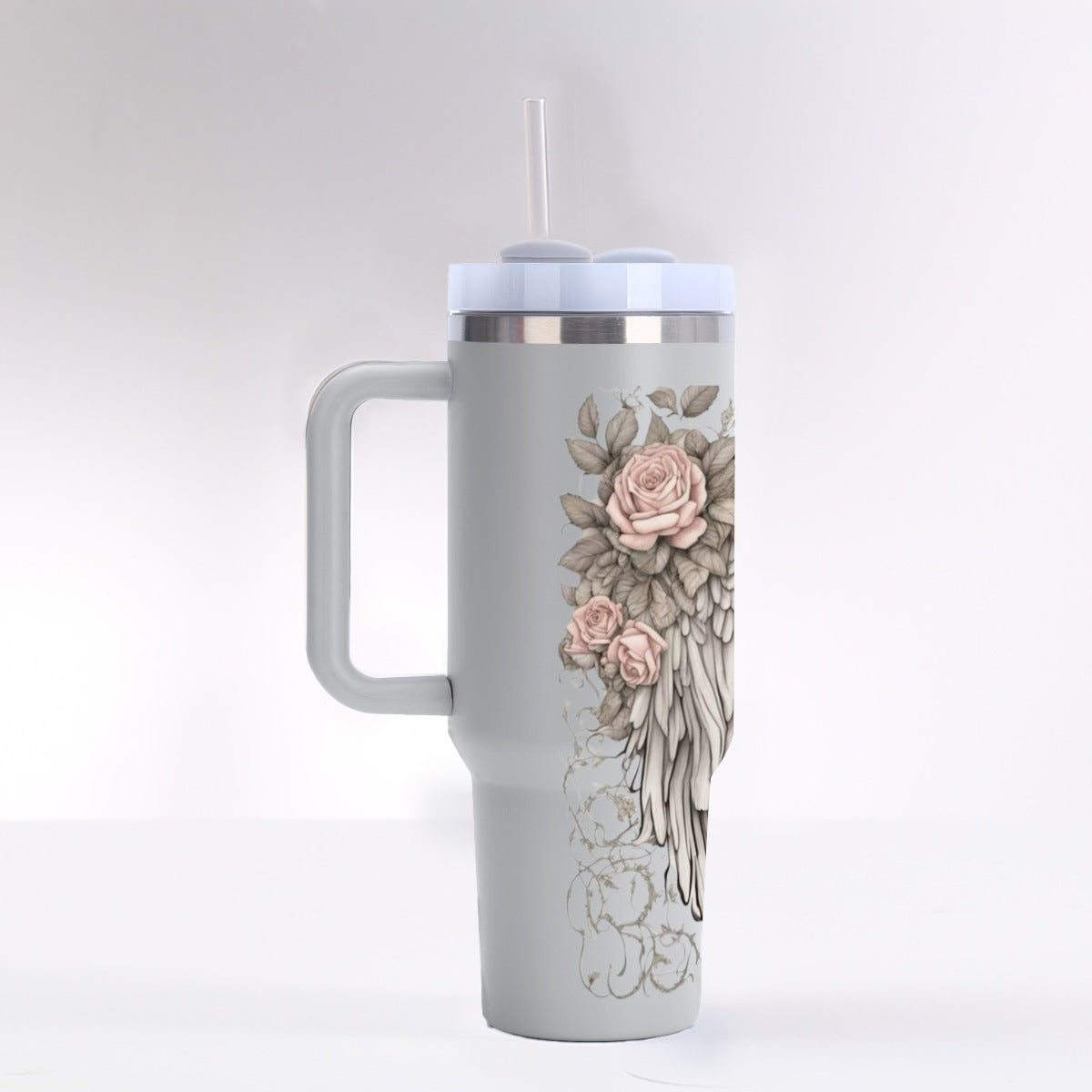 Angel Wings and Pink Roses 40 oz Tumbler With Handle